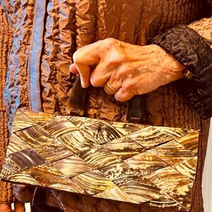 Brown and Black Geometric Clutch with Textured Finish